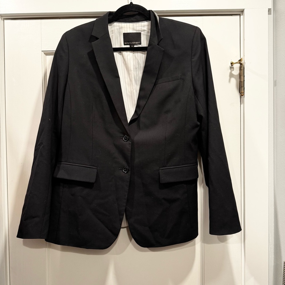 Banana Republic‎ Women’s Black Wool Blazer Size 14 Preppy Academia Career Office